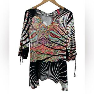 IC Collection Twist Back Boho Artsy Paisley Print Shark Bite Pullover Tunic